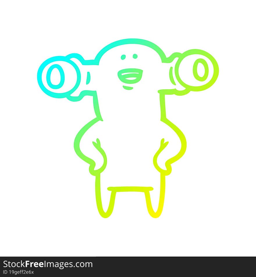 cold gradient line drawing of a friendly cartoon alien