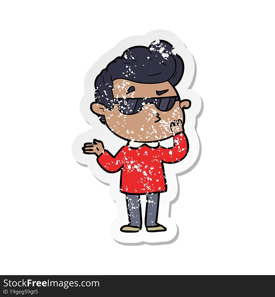 distressed sticker of a cartoon cool guy