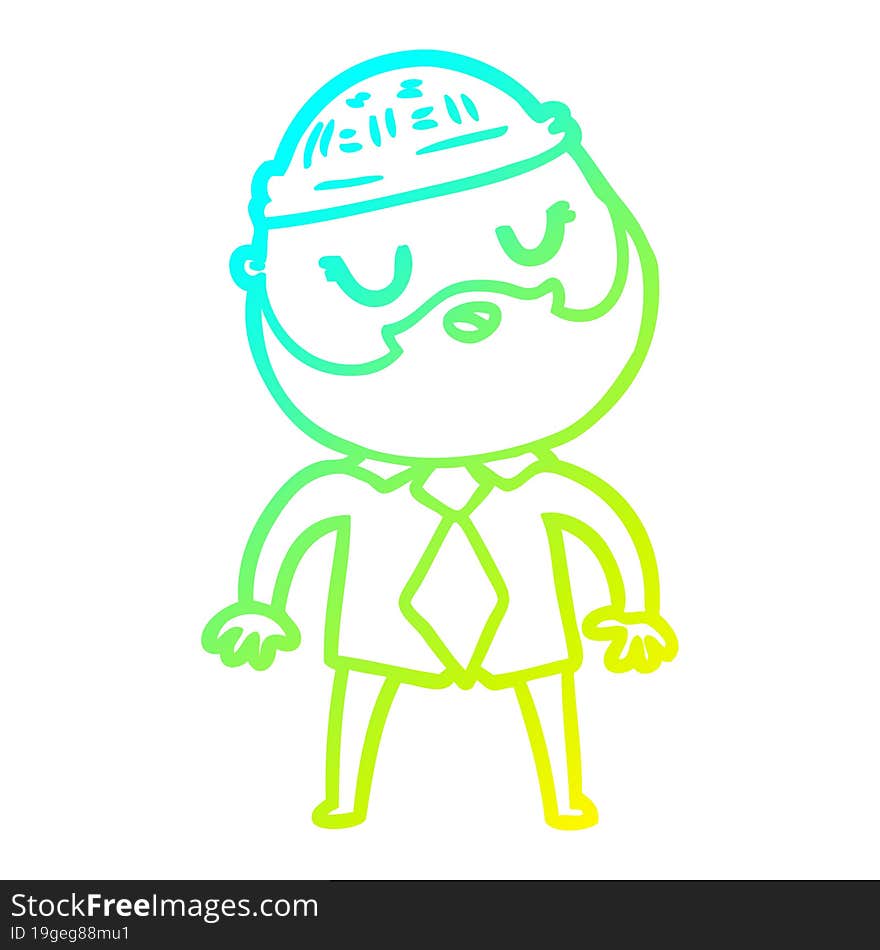 cold gradient line drawing cute cartoon man with beard