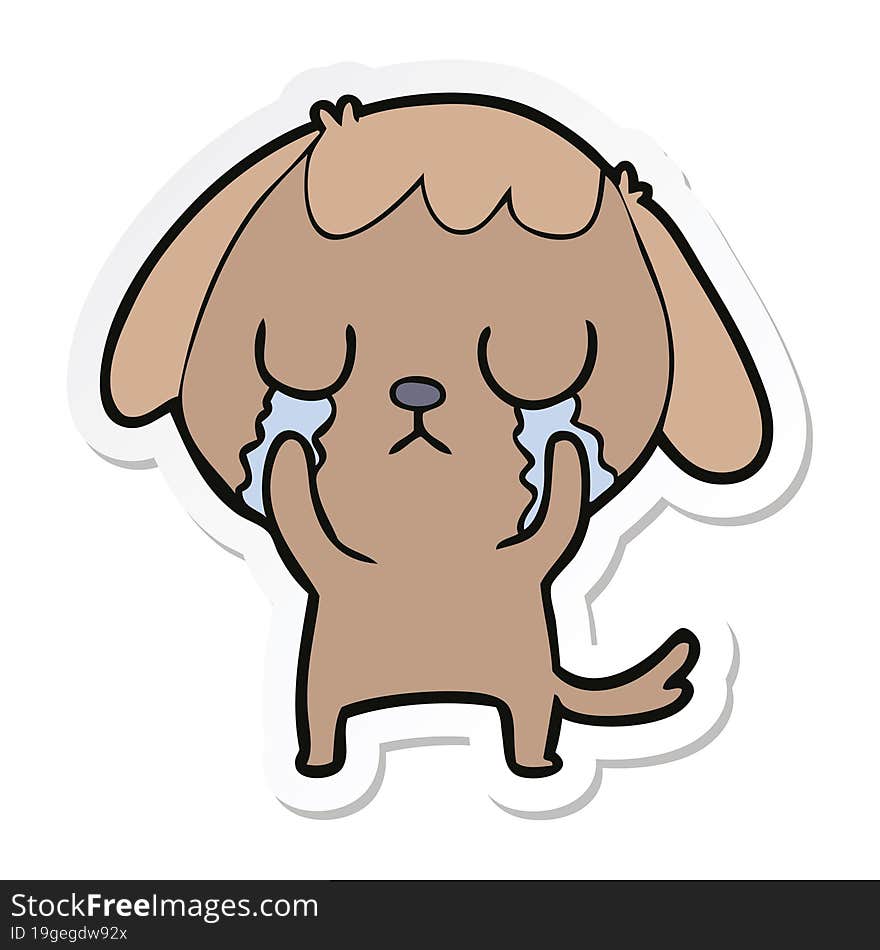 sticker of a cute cartoon dog crying