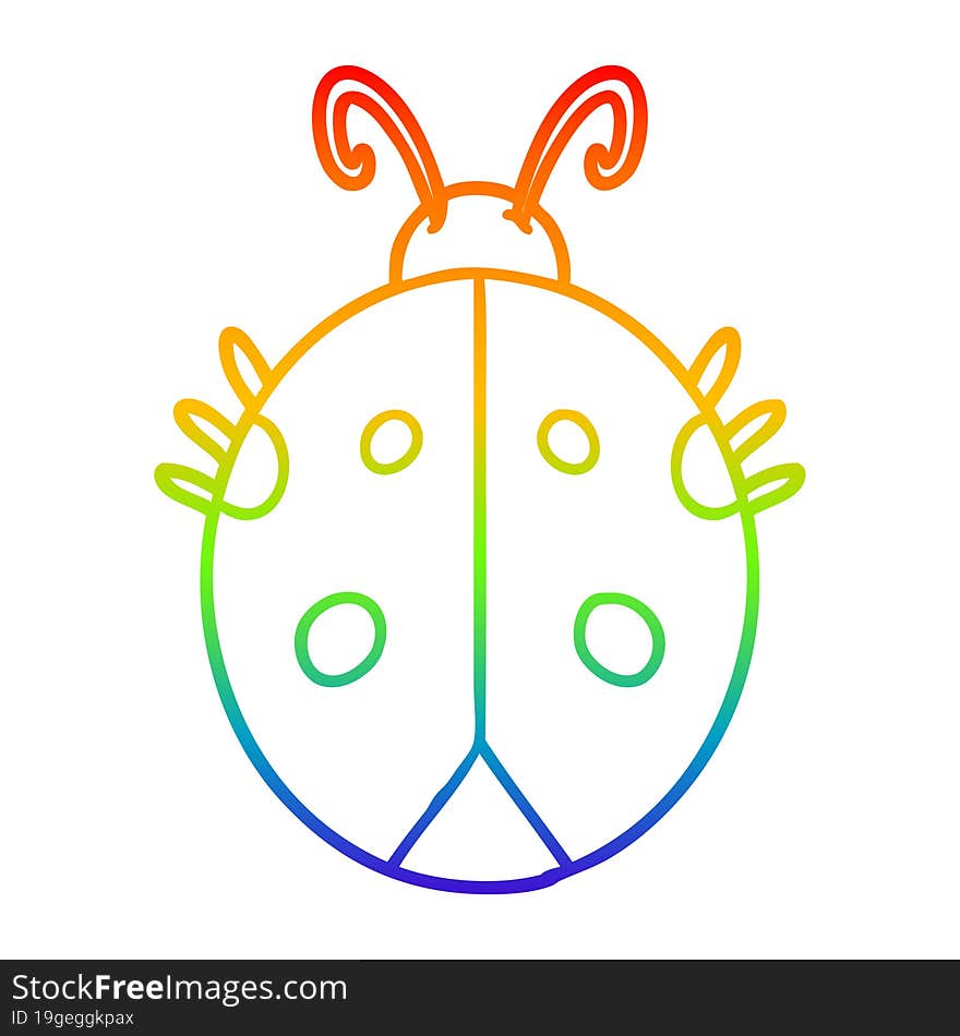 rainbow gradient line drawing of a cartoon ladybug