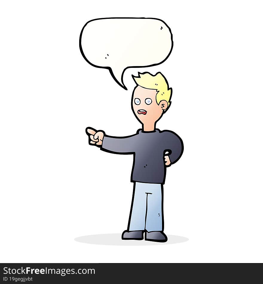 cartoon shocked boy pointing with speech bubble