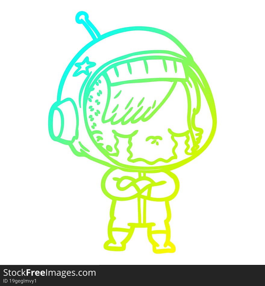 cold gradient line drawing cartoon crying astronaut girl