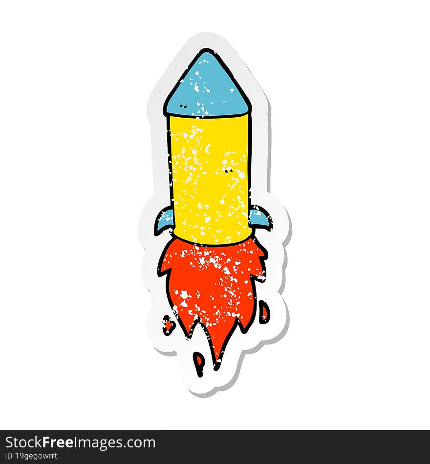 Distressed Sticker Of A Cartoon Rocket