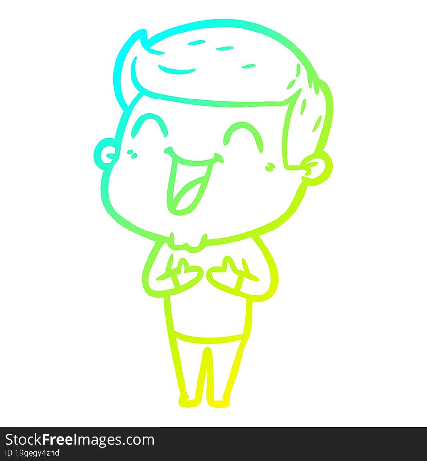 cold gradient line drawing of a cartoon man laughing