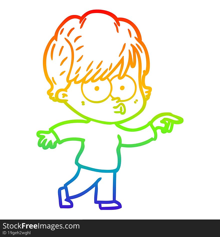 rainbow gradient line drawing of a cartoon woman