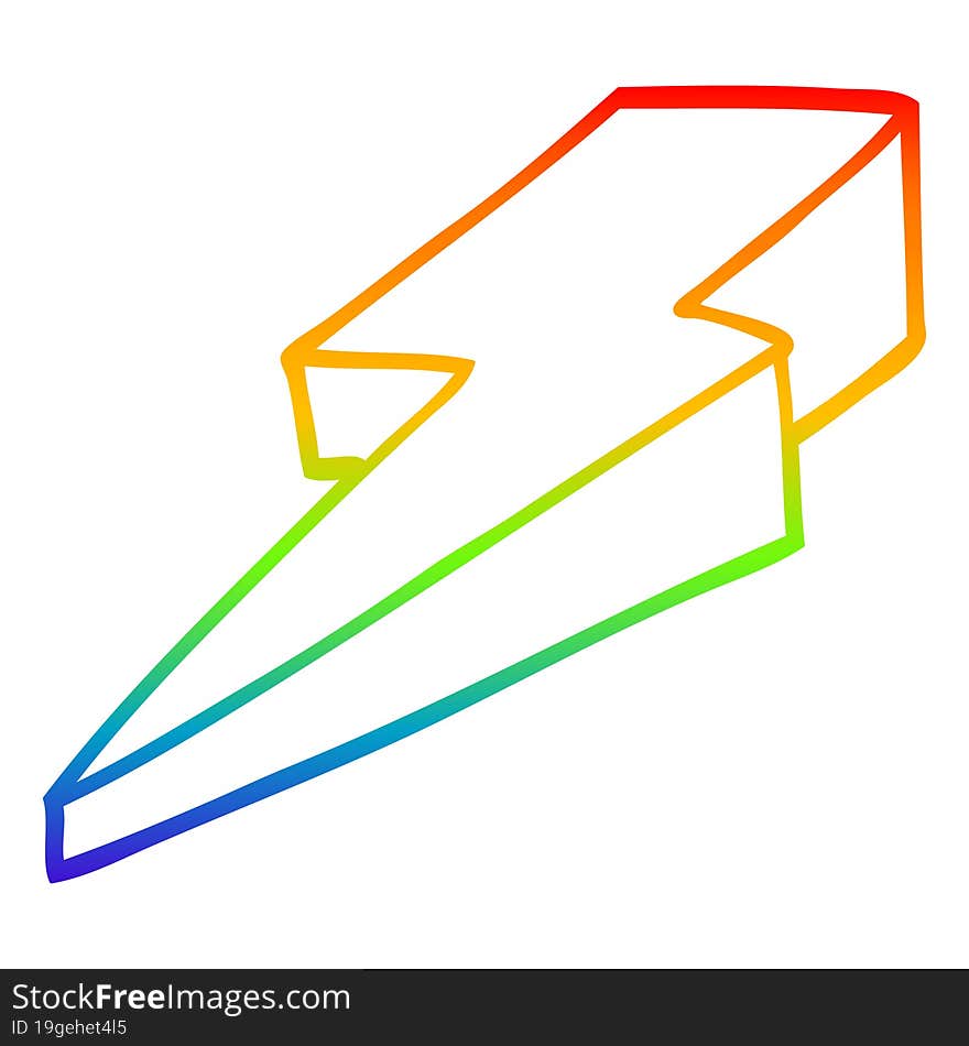 rainbow gradient line drawing of a cartoon decorative lightning bolt