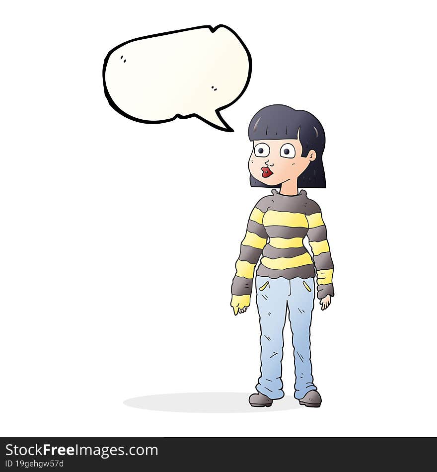 Speech Bubble Cartoon Woman In Casual Clothes