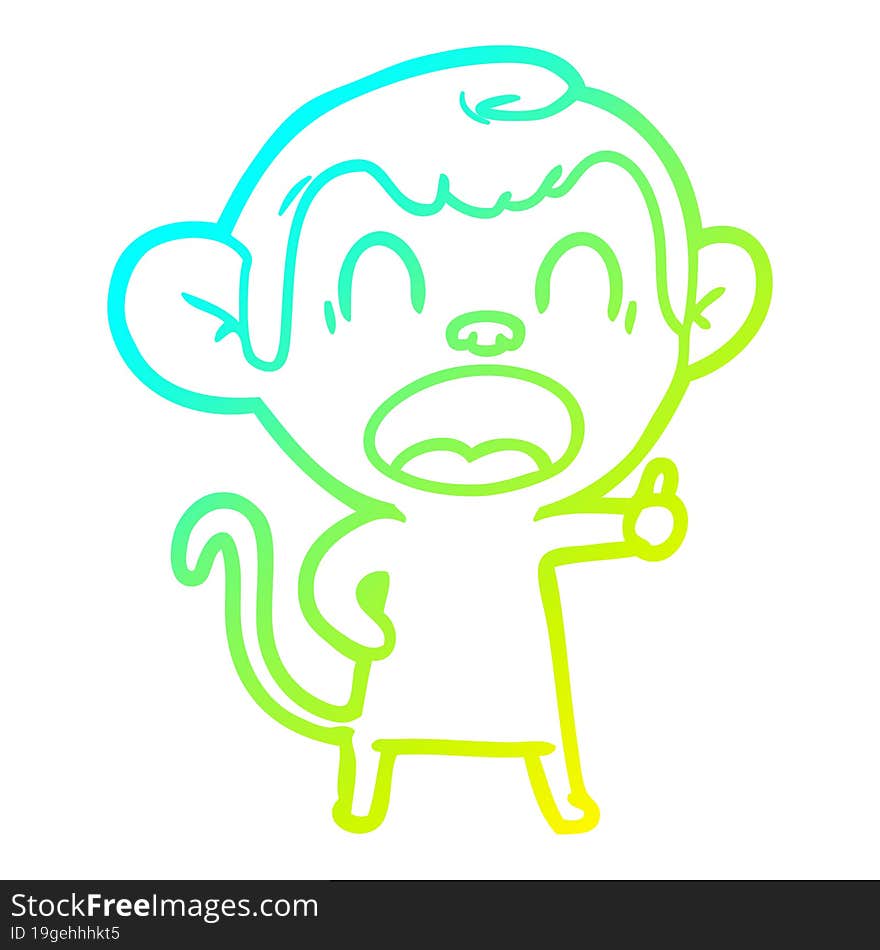 Cold Gradient Line Drawing Yawning Cartoon Monkey