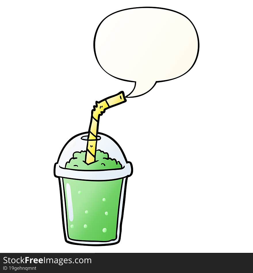 Cartoon Iced Smoothie And Speech Bubble In Smooth Gradient Style