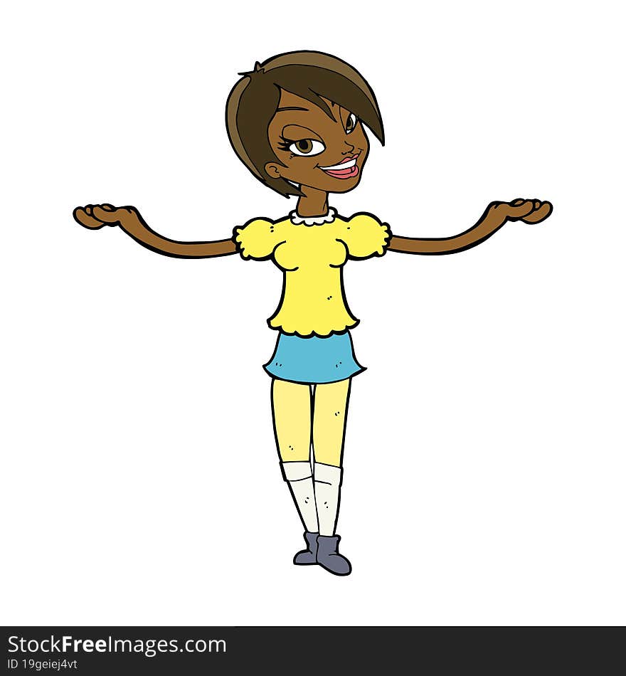 Cartoon Woman Making Open Arm Gesture