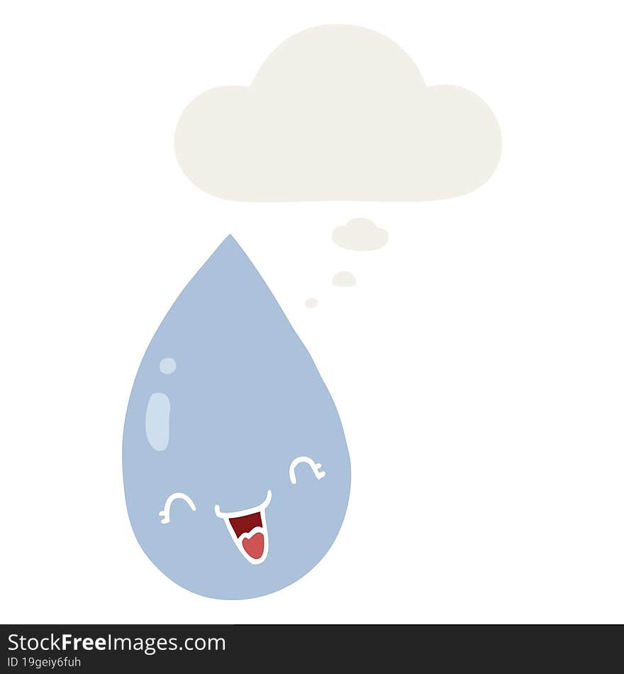 cartoon raindrop and thought bubble in retro style