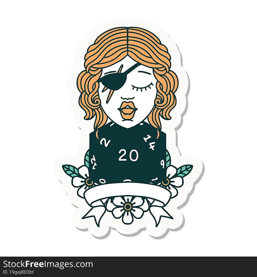 sticker of a human rogue with natural 20 dice roll. sticker of a human rogue with natural 20 dice roll