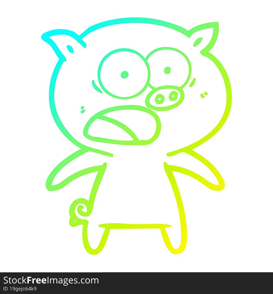 Cold Gradient Line Drawing Cartoon Pig Shouting