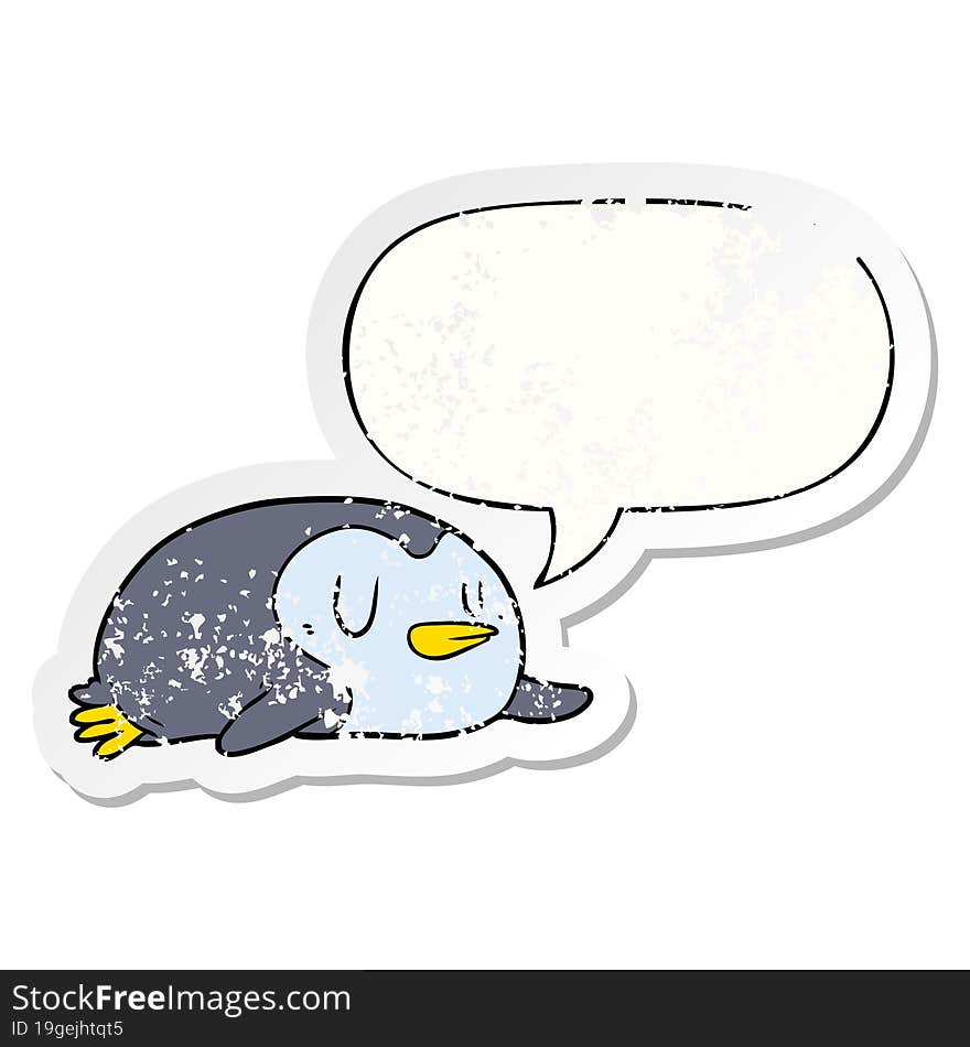 cartoon penguin and speech bubble distressed sticker