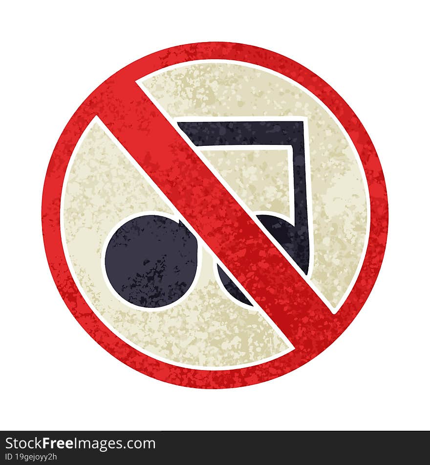 retro illustration style cartoon of a no music sign