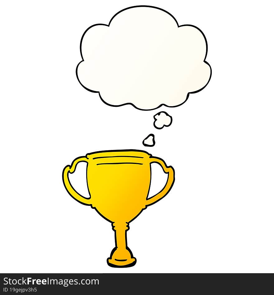 cartoon sports trophy and thought bubble in smooth gradient style