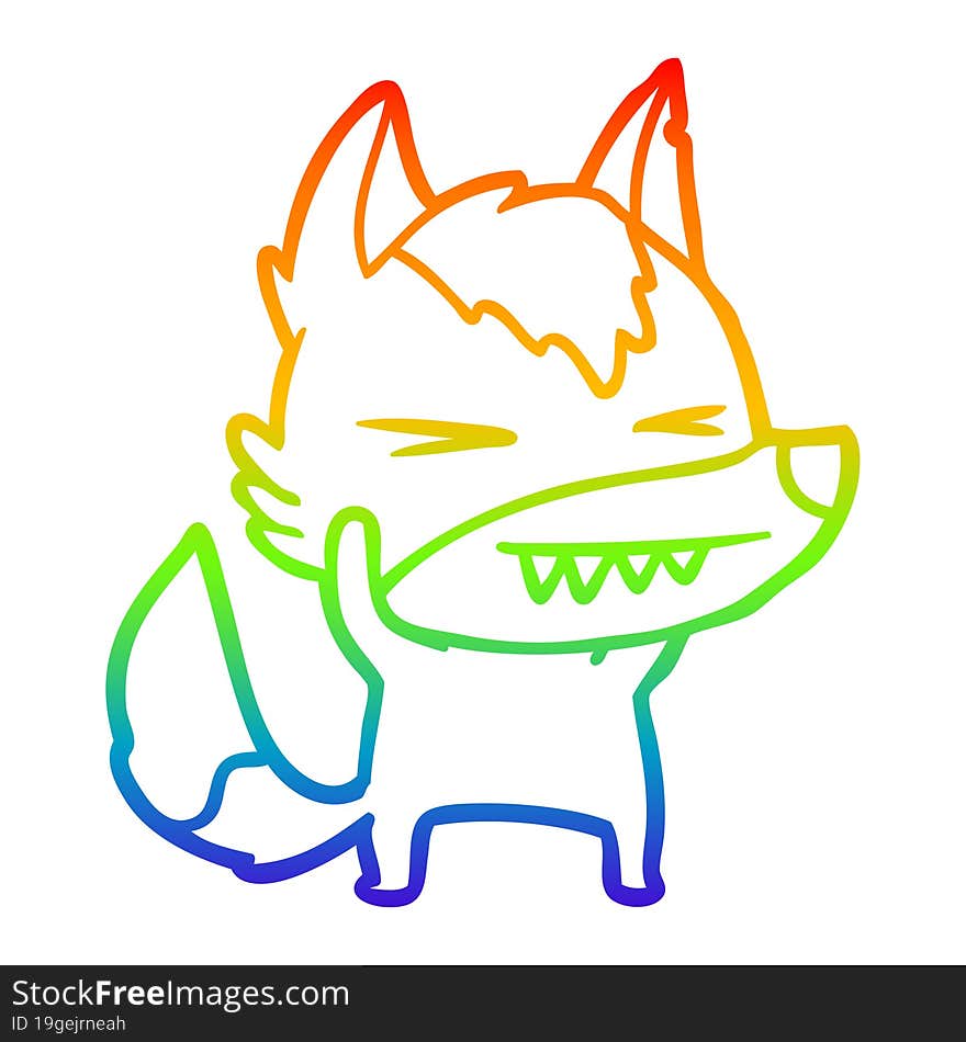 rainbow gradient line drawing of a angry wolf cartoon