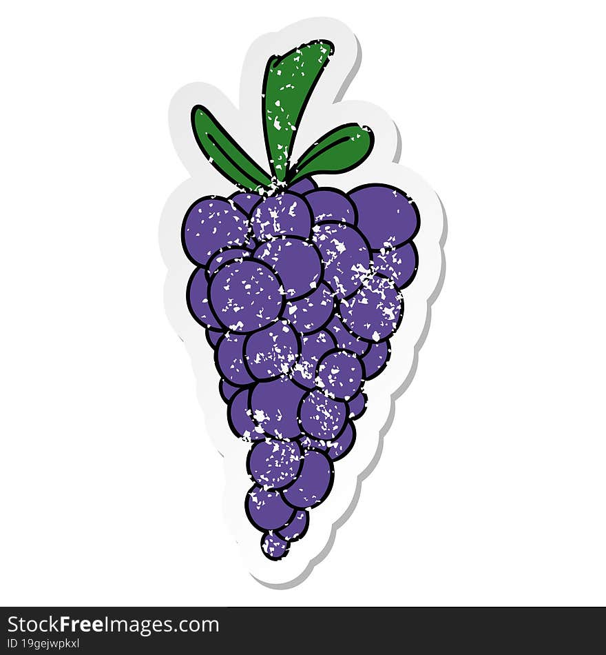 distressed sticker of a quirky hand drawn cartoon bunch of grapes