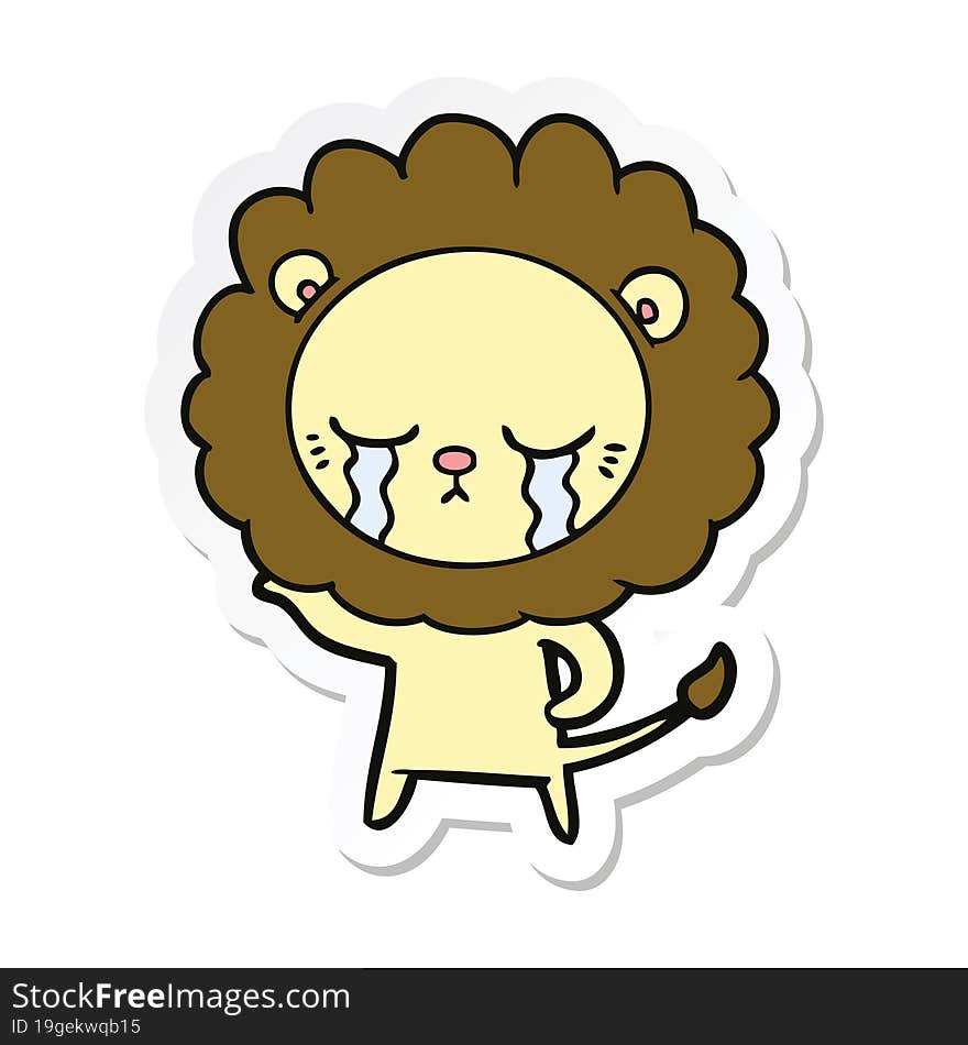 sticker of a crying cartoon lion