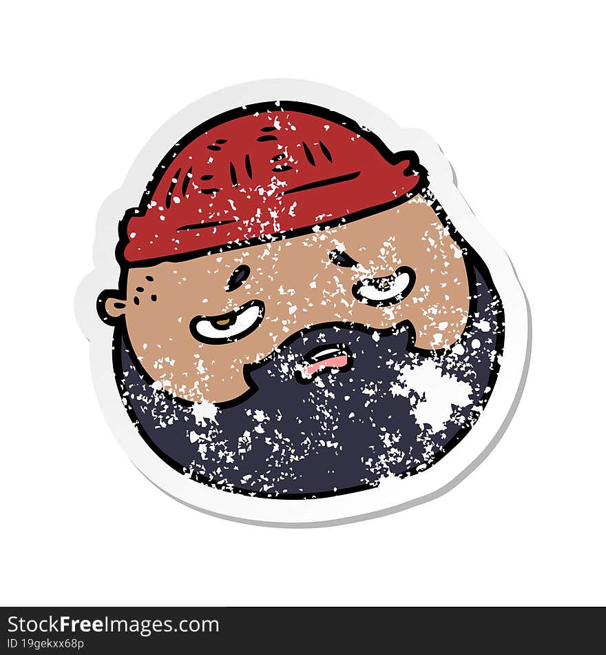 Distressed Sticker Of A Cartoon Male Face With Beard