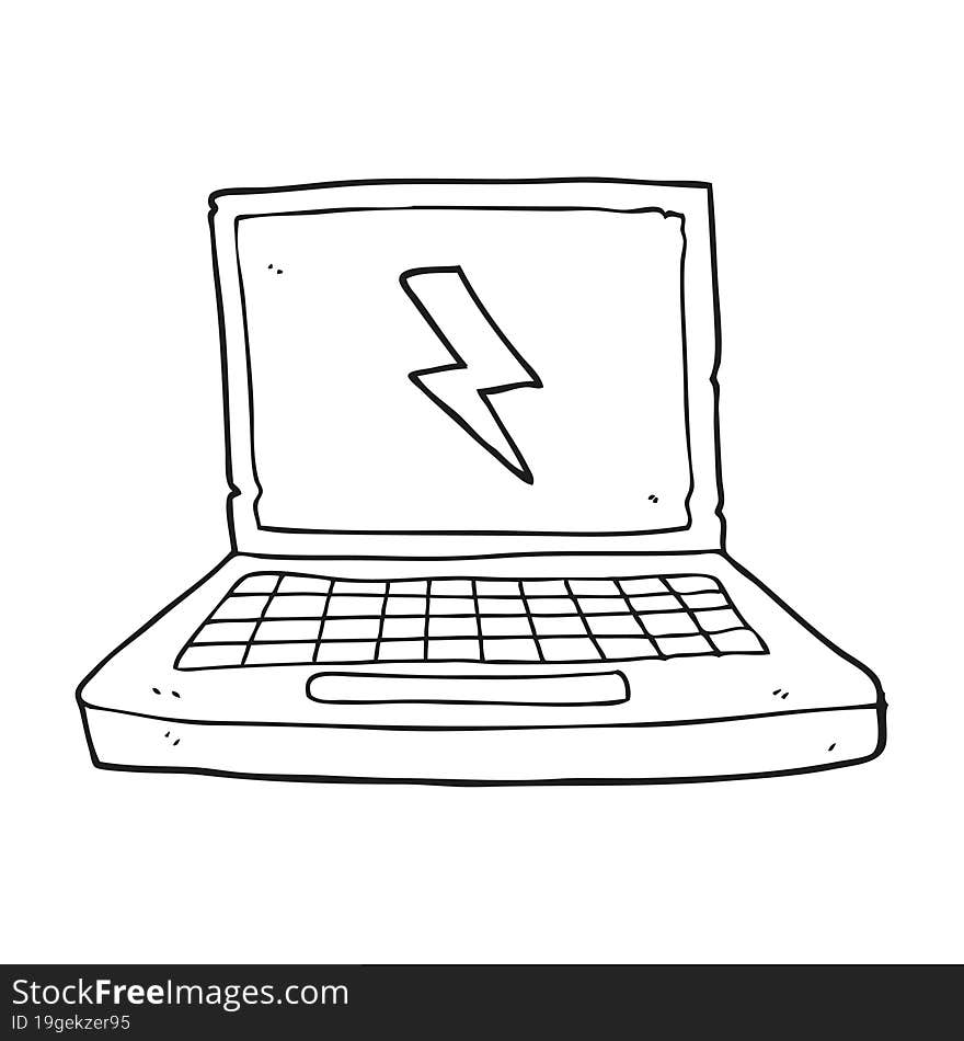 black and white cartoon laptop computer