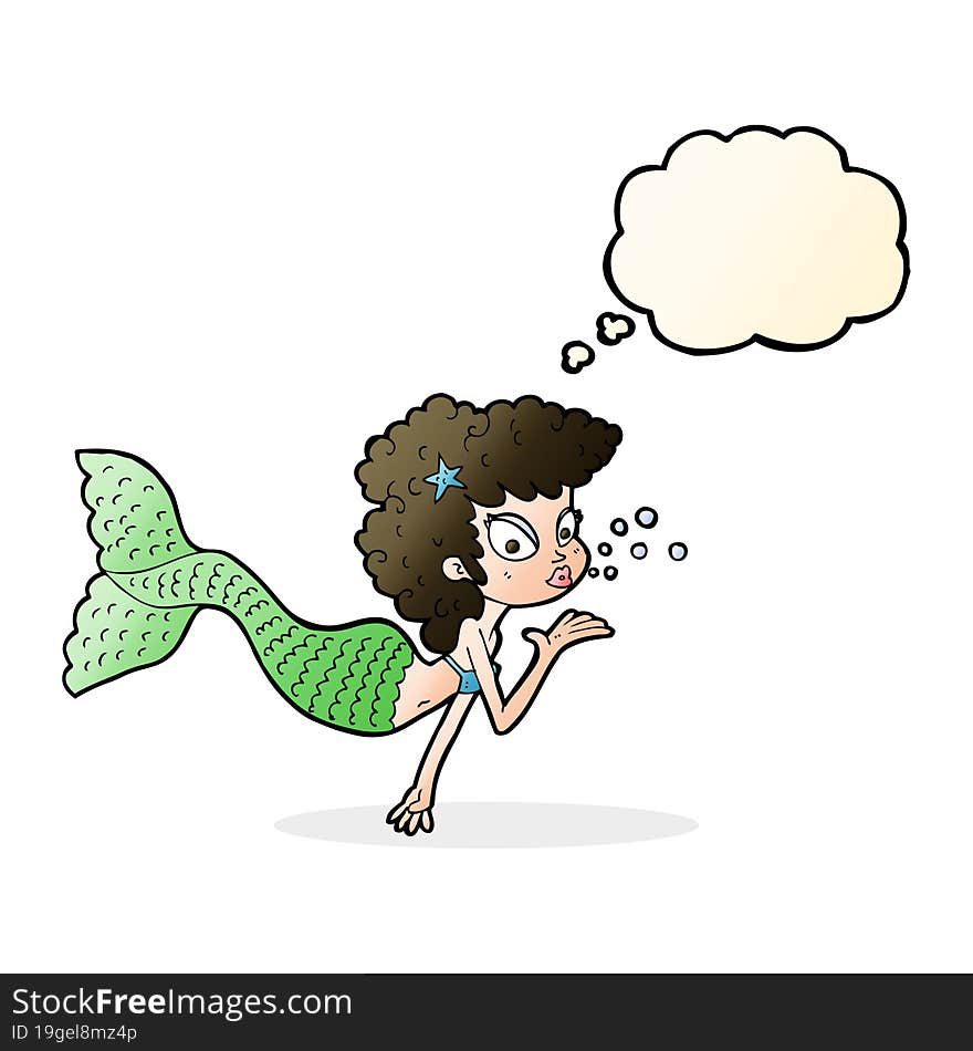 Cartoon Mermaid Blowing Kiss With Thought Bubble