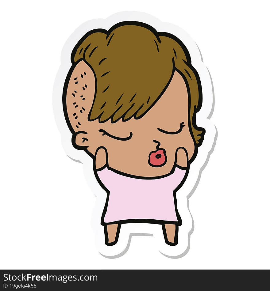 sticker of a cartoon pretty hipster girl