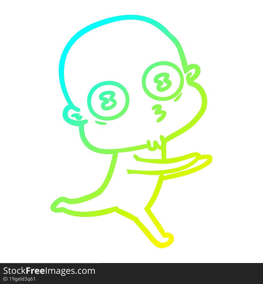 cold gradient line drawing cartoon weird bald spaceman running