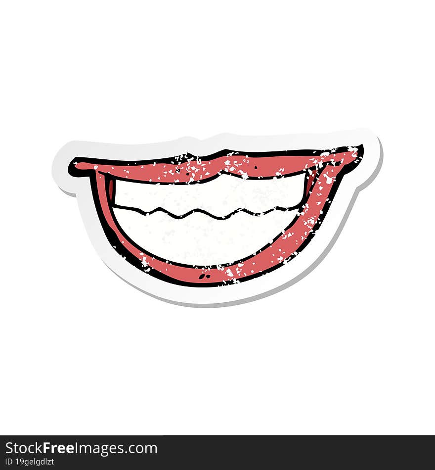 retro distressed sticker of a cartoon grinning mouth