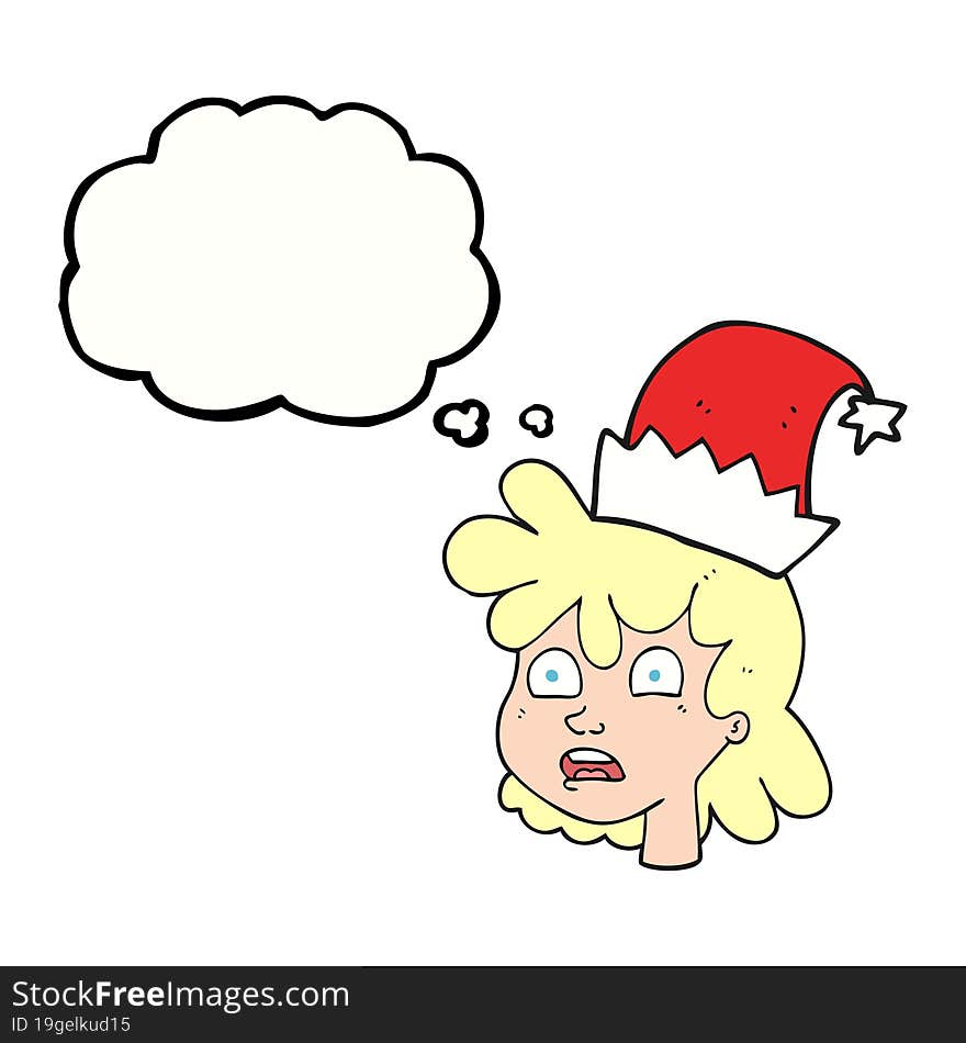 thought bubble cartoon woman wearing christmas hat