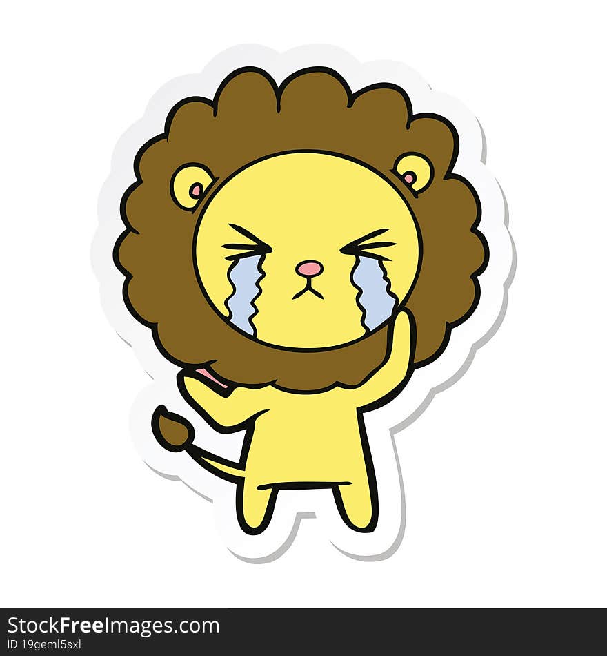 sticker of a cartoon crying lion