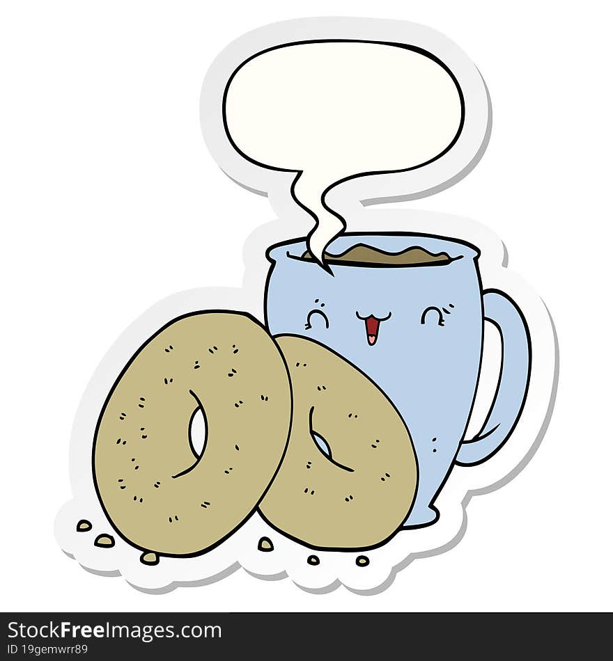 cartoon coffee and donuts and speech bubble sticker