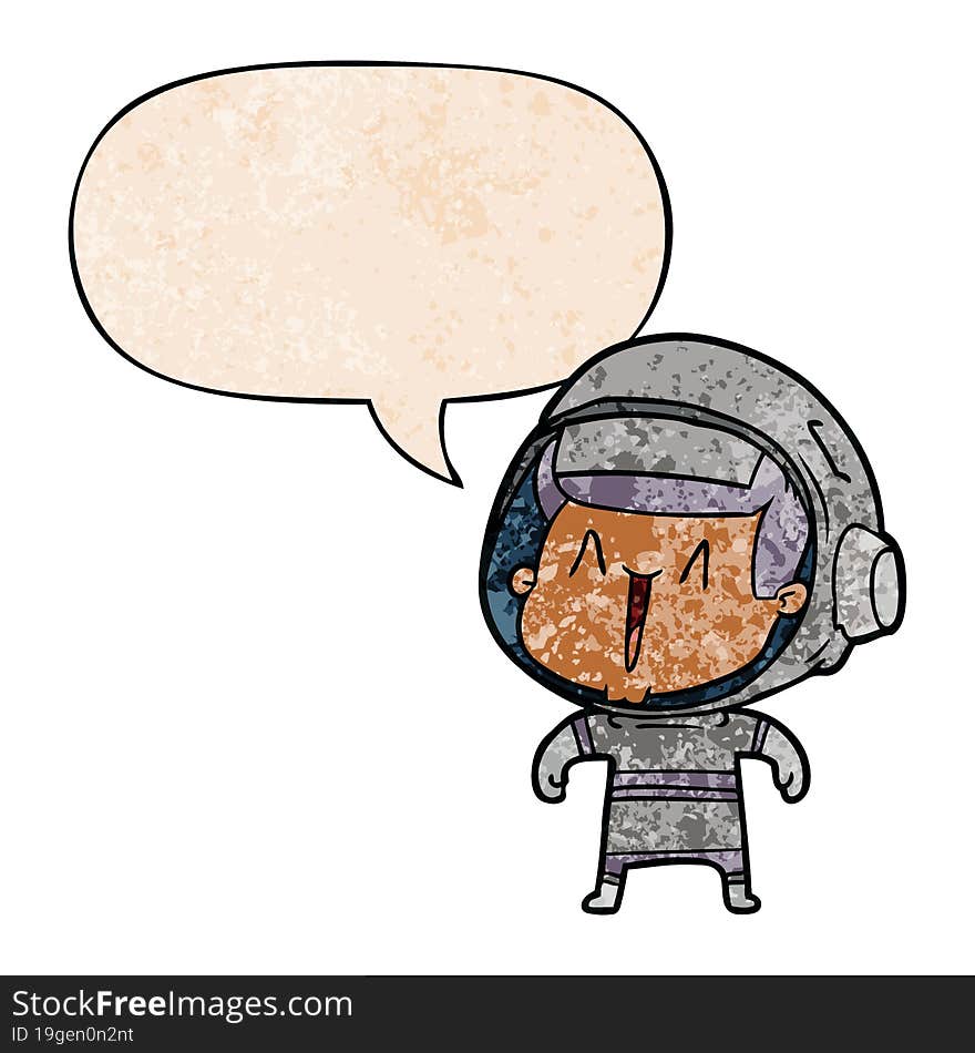 cartoon astronaut man and speech bubble in retro texture style