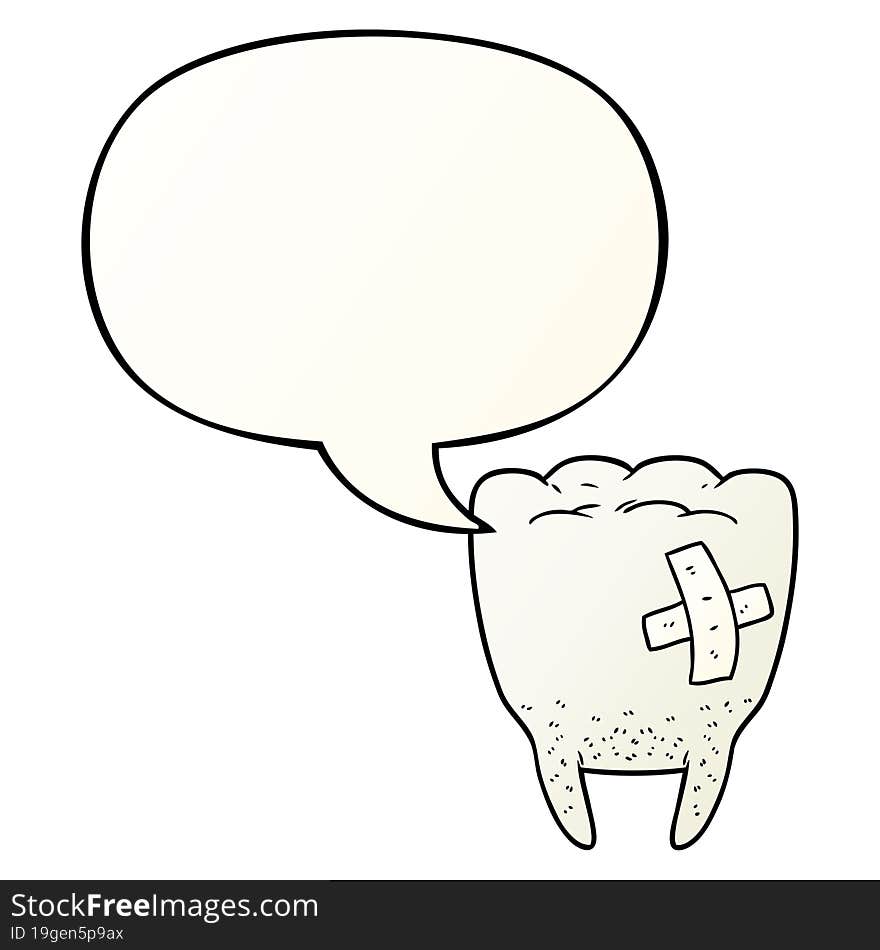 cartoon bad tooth and speech bubble in smooth gradient style