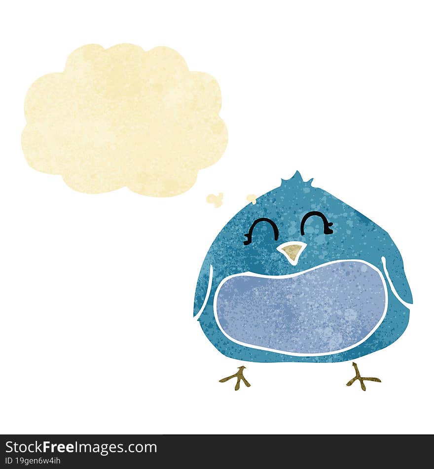 cartoon fat bird with thought bubble