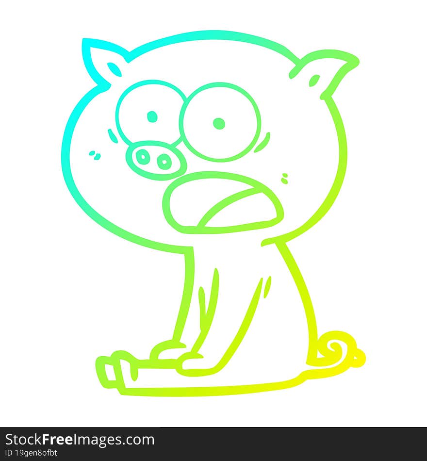 cold gradient line drawing cartoon sitting pig shouting