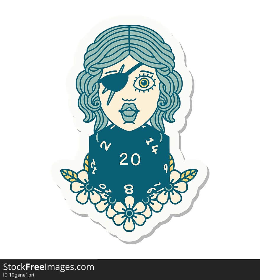 human rogue with natural twenty dice roll sticker