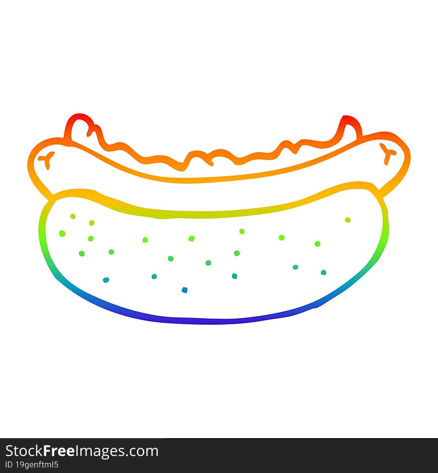 rainbow gradient line drawing cartoon hotdog