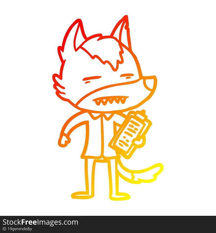 warm gradient line drawing cartoon office wolf showing teeth