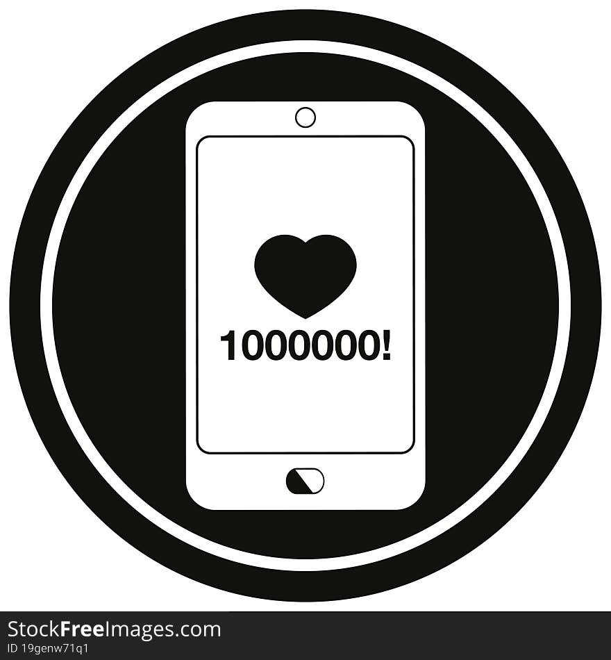 mobile phone showing 1000000 likes circular symbol