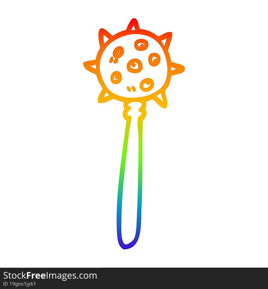 rainbow gradient line drawing of a cartoon medieval mace