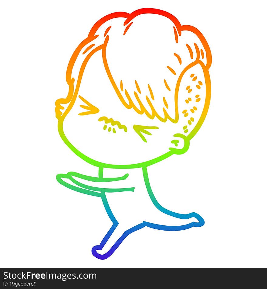 rainbow gradient line drawing cartoon annoyed hipster girl