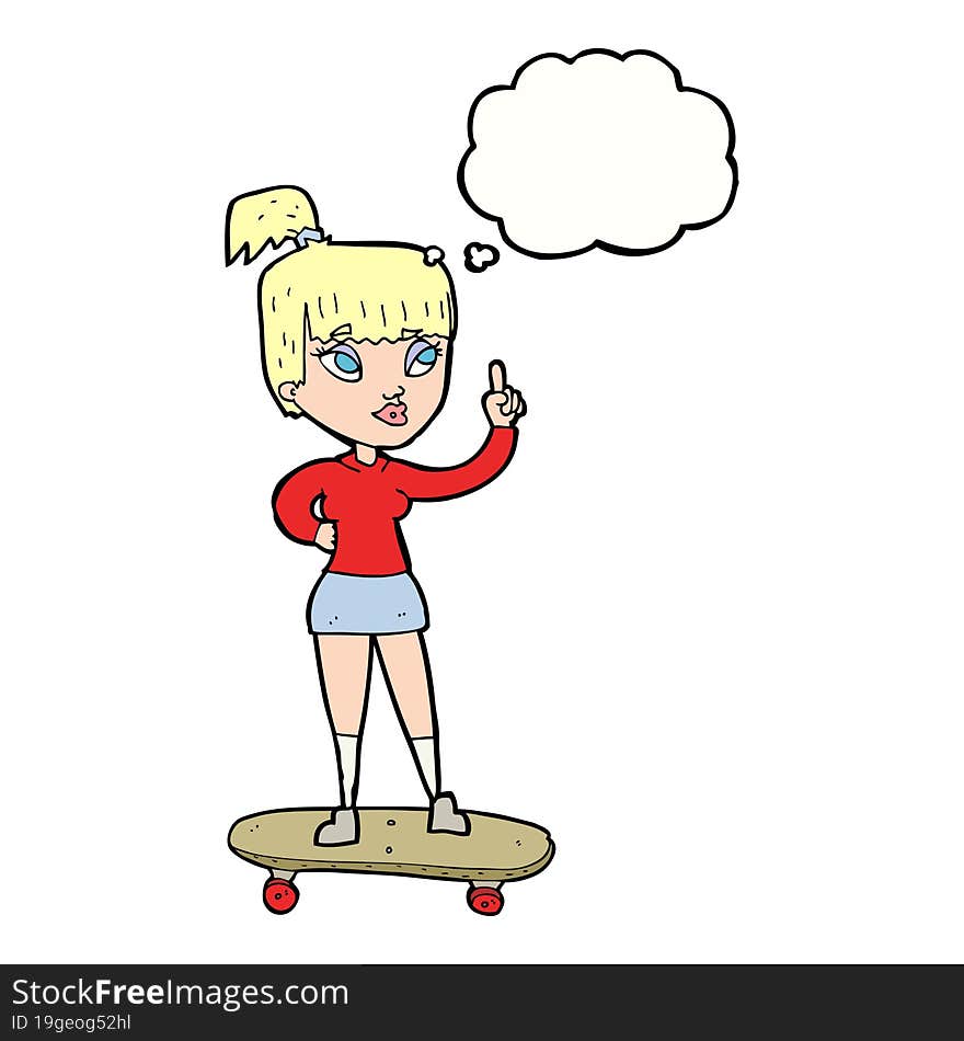 cartoon skater girl with thought bubble