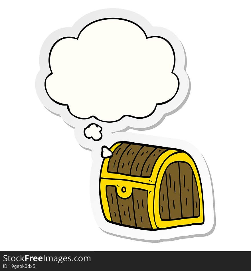 cartoon treasure chest with thought bubble as a printed sticker