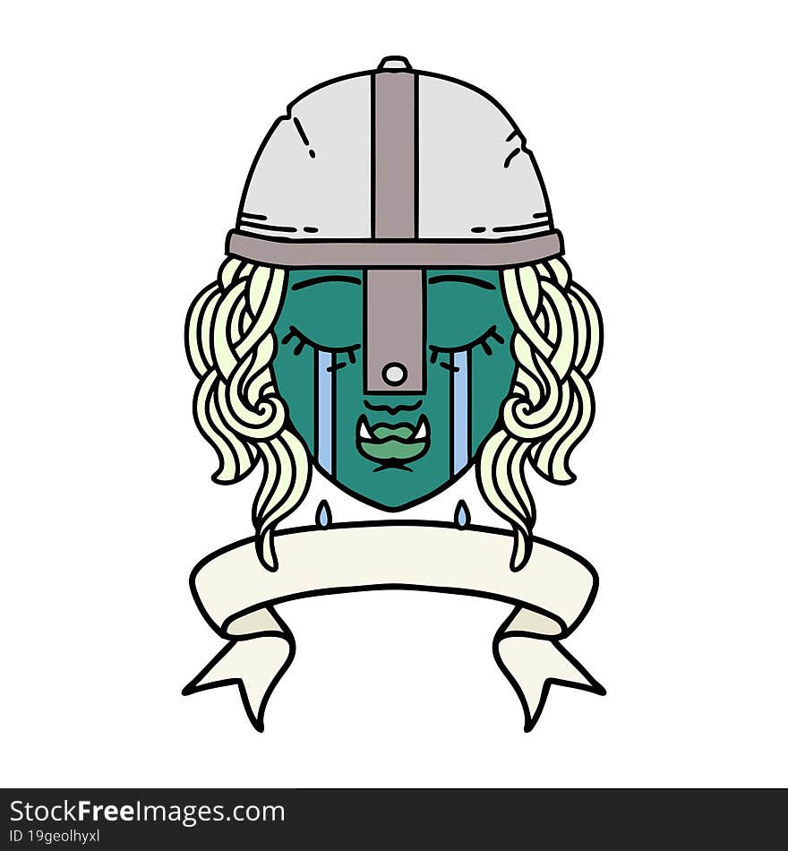 Crying Orc Fighter Character Face Illustration