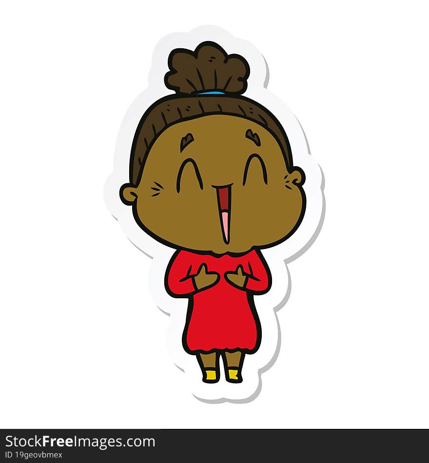 sticker of a cartoon happy old lady