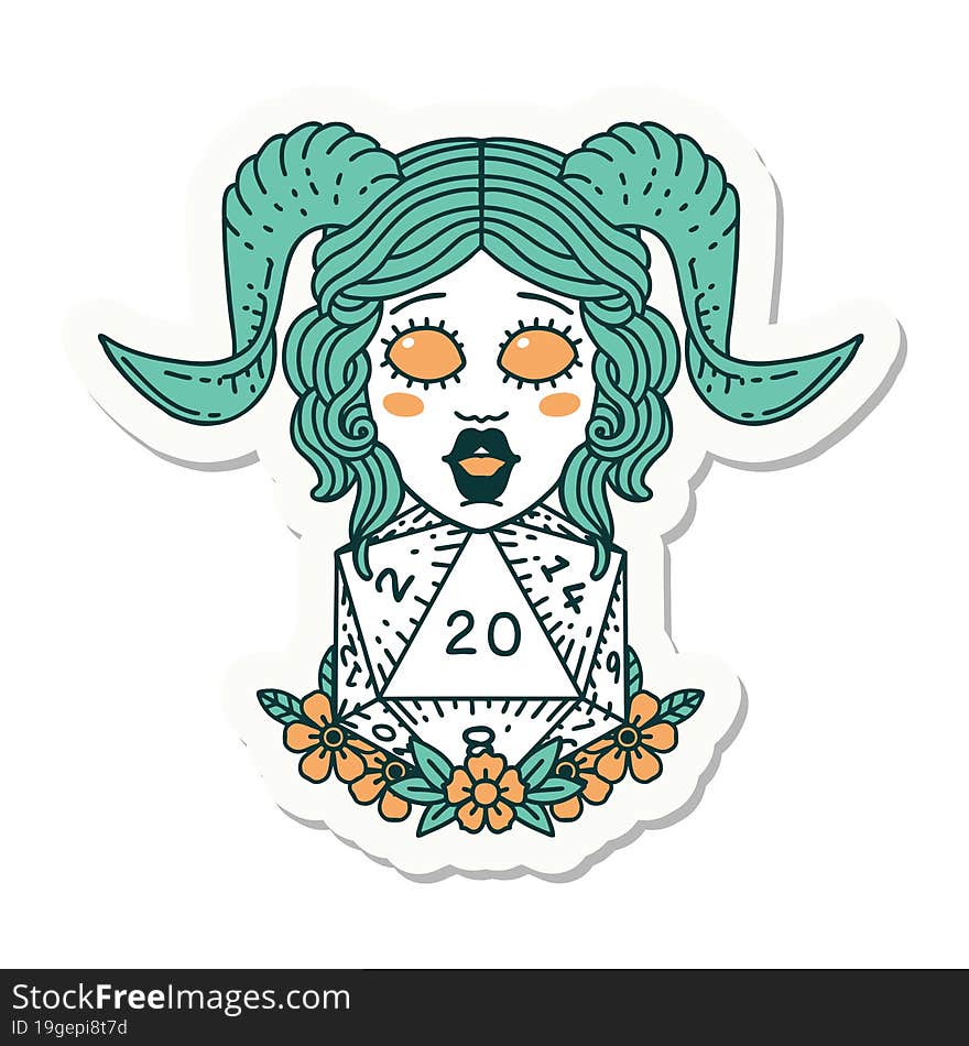 Tiefling With Natural Twenty Dice Roll Sticker