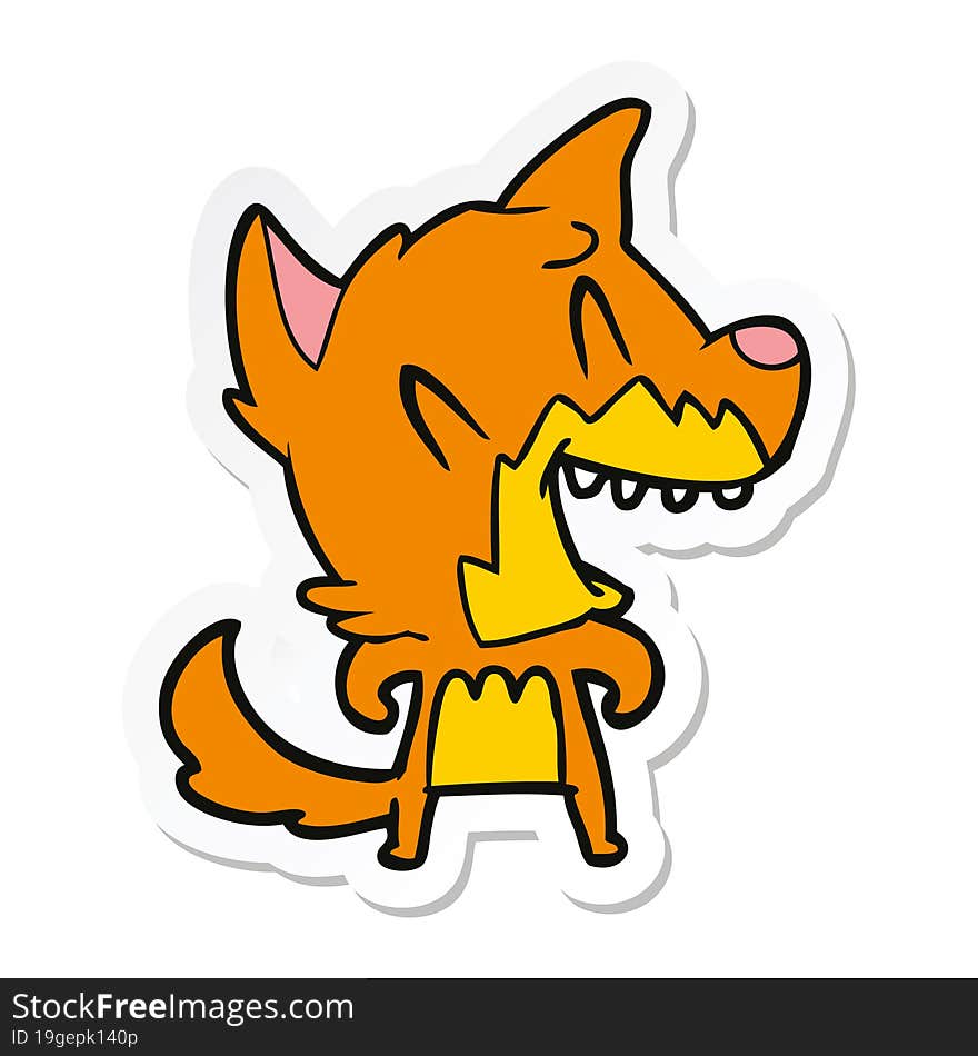 sticker of a laughing fox cartoon