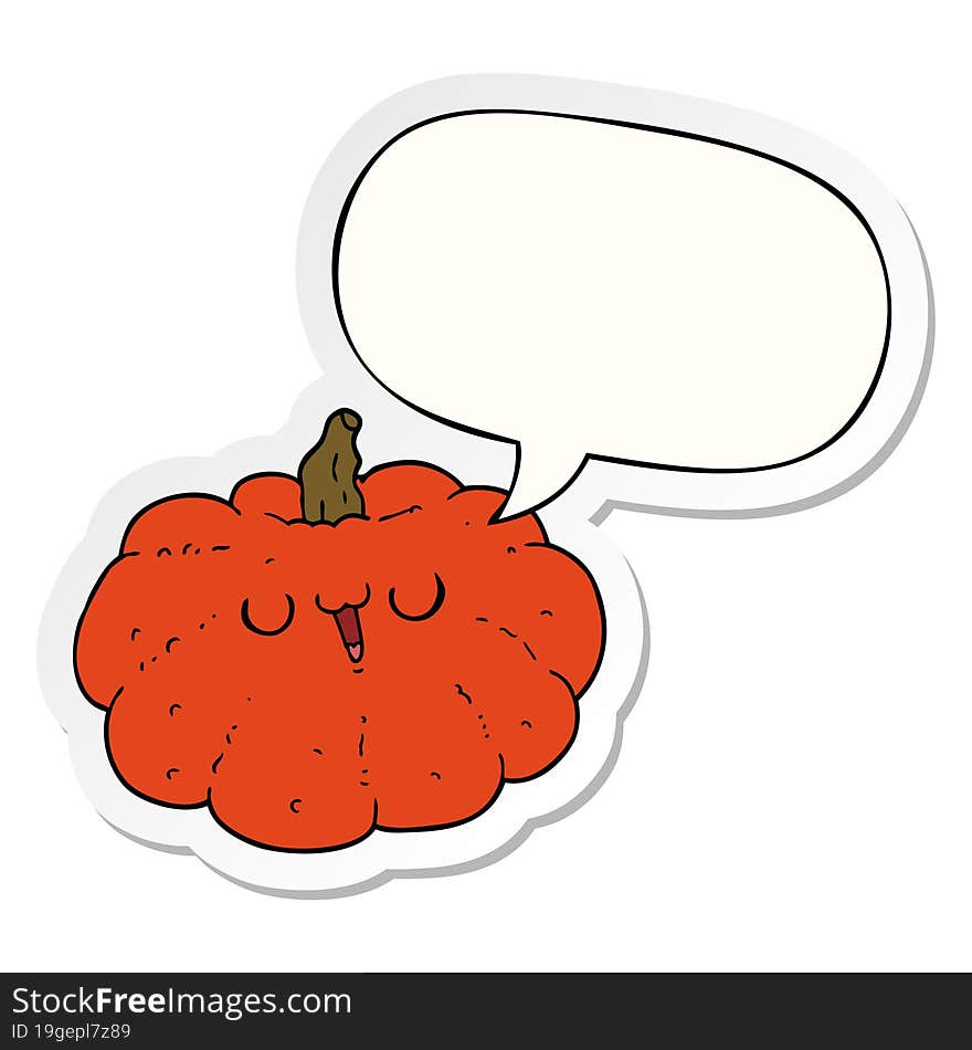 happy cartoon pumpkin and speech bubble sticker